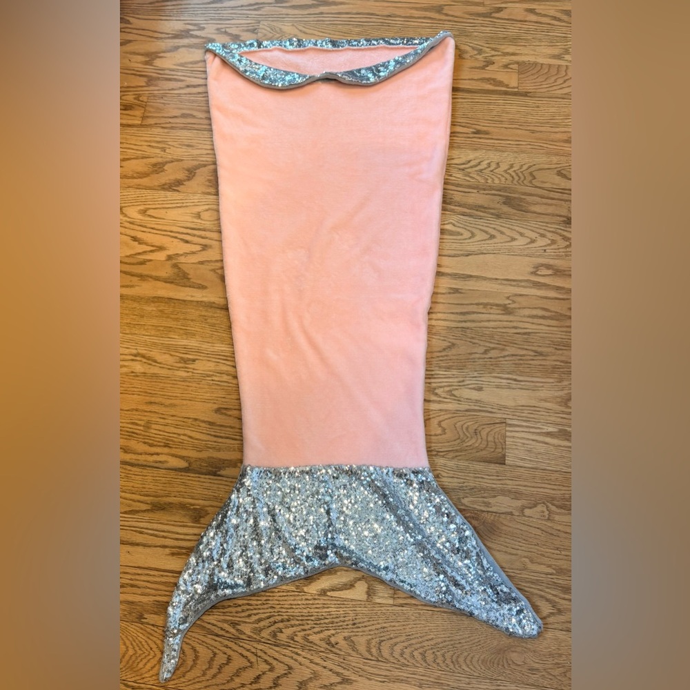 Modern Lux Pink Plush Mermaid Tail Blanket with Silver Sequins